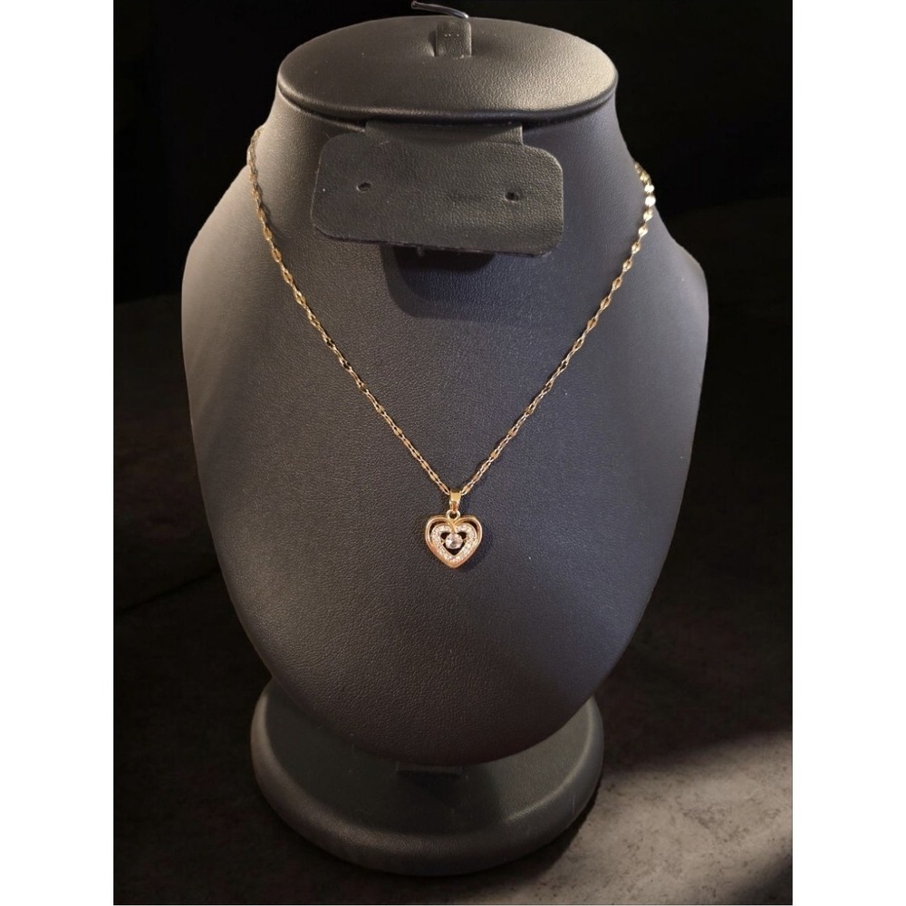 18K Gold Plated Heart Pendant Necklace 316L Stainless Steel Coffee Bean Chain - Picture 2 of 5